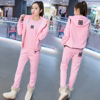 秋冬装新款女士休闲运动服套装女冬季学生加绒