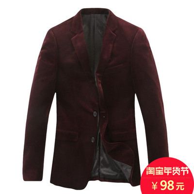 马克华菲新绅士男装秋冬新款韩版丝绒小西装男商务潮修身西服外套