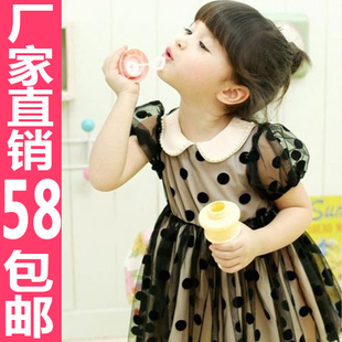  韩国韩版童装女童 夏装新款优雅波点圆领儿童短袖公主连衣裙