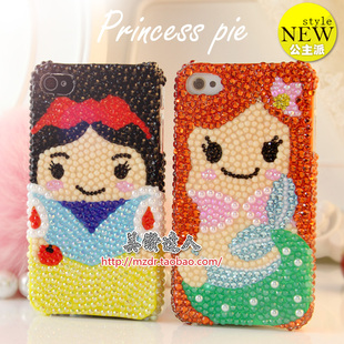  AZ125新款Q版白雪公主小美人鱼iphone4/5手机壳diy材料包水钻饰品