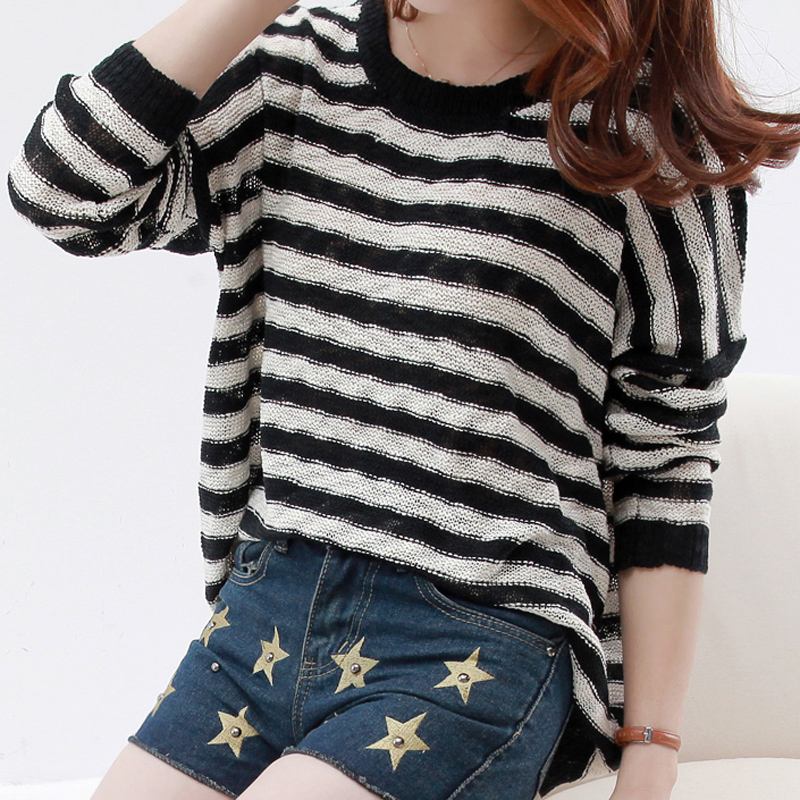 韩版海军圆领蝙蝠拼接...