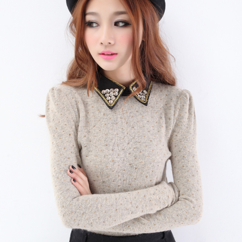 复古钉珠黑领金色...