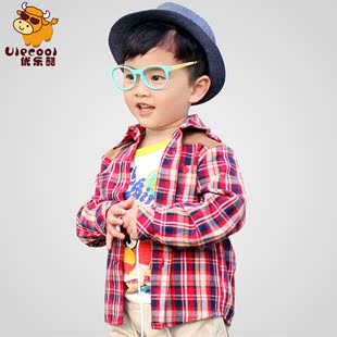  优乐酷韩版童装 儿童长袖衬衫衬衣 男童上衣开衫百搭格子衬衫外套