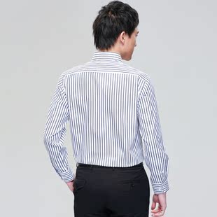 秋装新款金牌蓝河纯棉免熨烫衬衣<em>黑白色银线</em>条