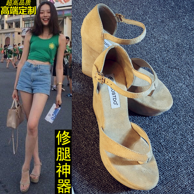 2016新款晚晚同款凉鞋女坡跟凉鞋松糕厚底女士凉鞋坡跟鞋高跟鞋