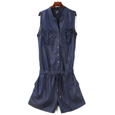 2019新款夏季女装显瘦宽松无袖连衣裤百搭薄款休闲工装连体短裤