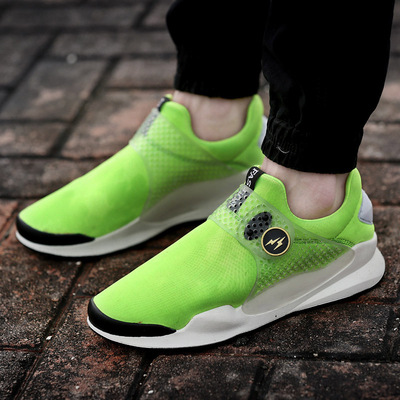 季新款男士个性荧光绿板鞋夏天透气增高男鞋小