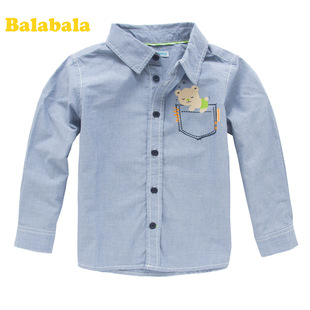  巴拉巴拉春新款童装衬衫 休闲纯棉男幼童长袖儿童衬衣 正品