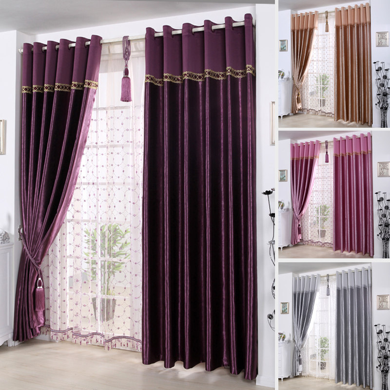 Purple Butterfly textile Satin embossed thickened full shade cloth bedroom curtain custom curtains finished curtains