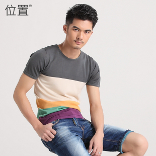  位置 男士短袖t恤男夏装打底针织T恤衫韩版半袖圆领拼色t恤男短袖