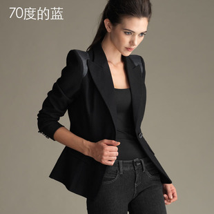  70度的蓝欧洲站正品修身小西装外套品质女装女士耸肩休闲小西服黑