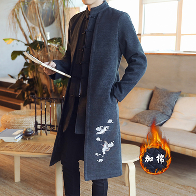 中国风男装民族风古装汉服唐装青年长衫外套中式加厚棉衣棉服秋冬
