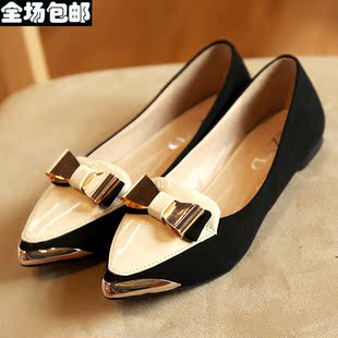  欧美糖果色潮平跟女鞋平底鞋春夏新款尖头撞色单鞋瓢鞋船鞋子