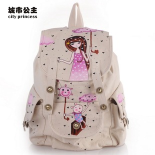 【】韩版双肩包<em>初中</em>高中学生<em>女生书包</em>潮帆布可