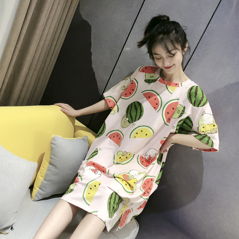 西瓜布袋睡裙女夏短袖 宽松大码睡衣女夏孕妇甜美韩版睡裙过膝|msdalam kategori Pakaian Dalam/seluar dalam lelaki/tracksuit, baju tidur - dari Buy2taobao.com untuk memberikan perkhidmatan ejen Taobao profesional membeli