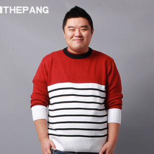  春款Thepang大码男装加肥韩版套头条纹毛衣男长袖宽松圆领