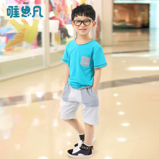  唯思凡童装男童夏装新款儿童休闲套装中大童夏季运动短袖套装