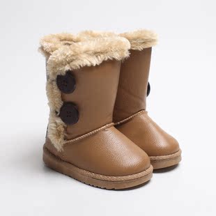  女童鞋冬季新款雪地靴儿童靴子冬靴防滑保暖PU皮靴棉鞋棉靴
