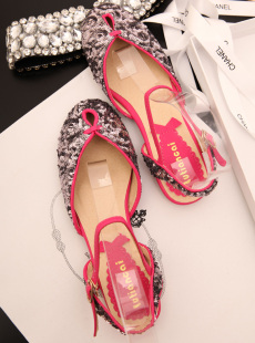  原宿挺美风 复古拼色bling亮片中空搭扣圆头平底鞋凉鞋女鞋 鞋庄