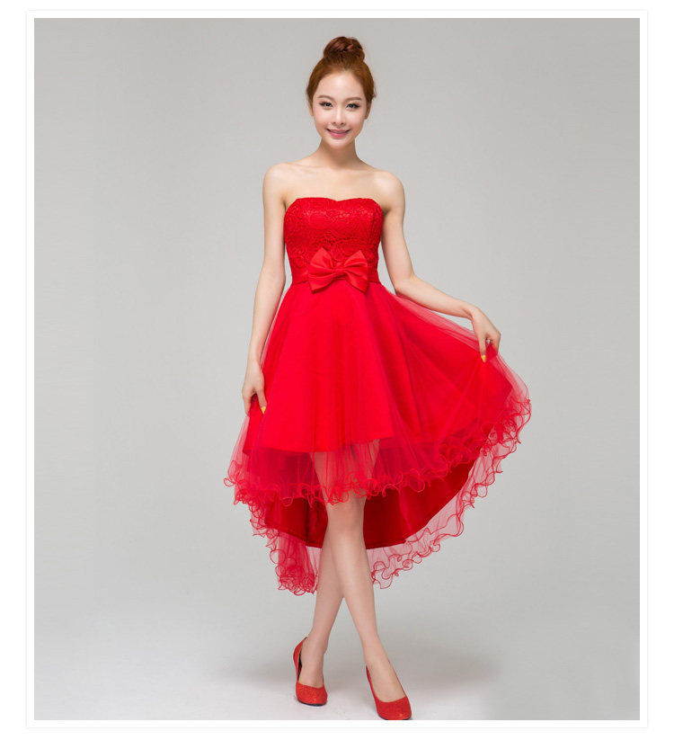 婚纱礼服新款2013新娘抹胸短款结婚 前短后长红色伴娘敬酒晚礼服