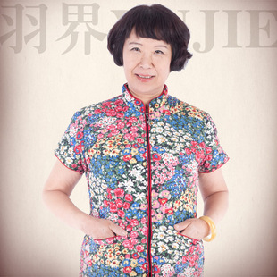 羽界中老年马甲女式冬半袖加绒加厚棉坎肩印花