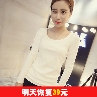 纯棉打底衫t恤女长袖2018秋冬季新款黑色紧身百搭纯色体恤大圆领T