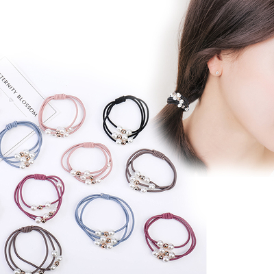 10条装 三条打结珍珠发圈 成人简约小清新扎头发橡筋头绳发绳饰