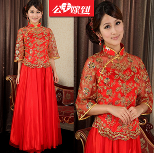  春季新款红色长袖新娘结婚旗袍礼服裙中式嫁衣小凤仙敬酒服装