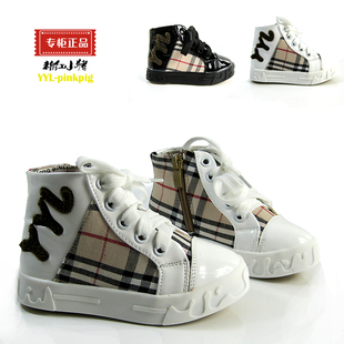  【春】韩版童鞋 男女童PU皮鞋 儿童中高帮系带单鞋新款