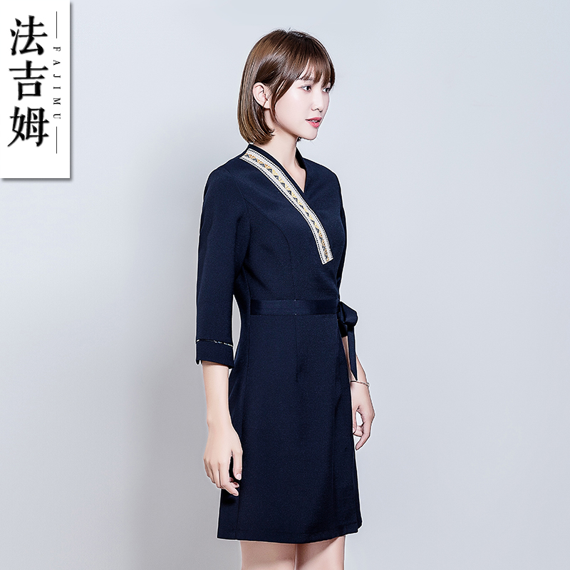 Faji Mu Beautician coverall Long sleeve Dress Embroidered collar Self cultivation Show thin Large Consultantin the Women's clothing/Boutique , Set/Student uniforms/Work uniforms , Hotel work uniforms category - from Buy2taobao.com to provide professional Taobao agent buy service