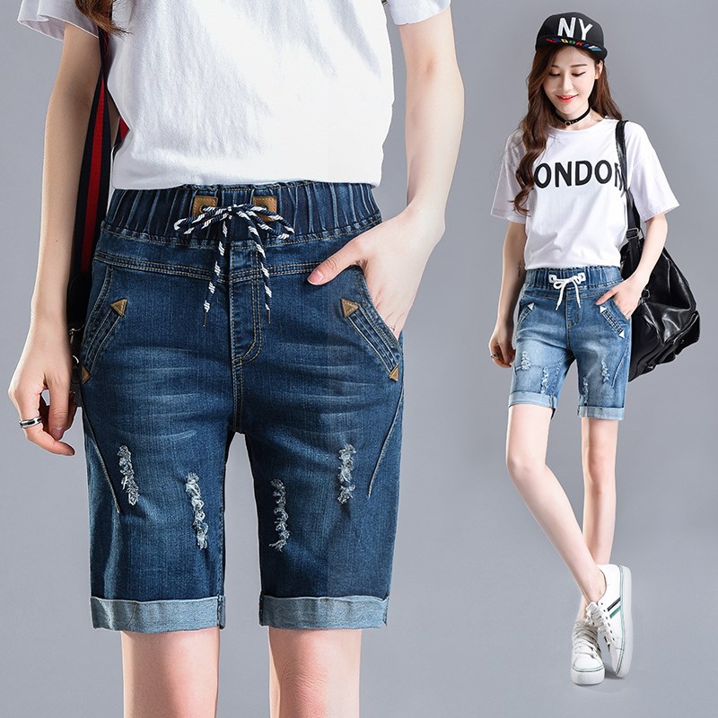 Summer style High waisted jeans Five point pants summer Elastic waist hole shorts Easy Show thin Large MMin the Women's clothing/Boutique , Jeans category - from Buy2taobao.com to provide professional Taobao agent buy service