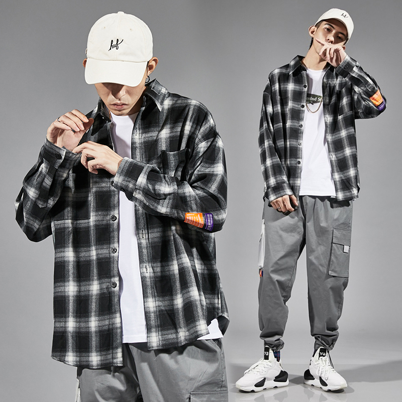 universe Spring INS American style Retro Chaopai CHIC Easy Long sleeve Black and white grid shirtin the Men's clothing, Shirt category - from Buy2taobao.com to provide professional Taobao agent buy service