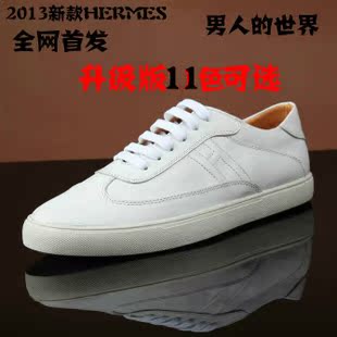  代购新款HERMES普拉达男士休闲鞋 潮男 韩版男鞋系带透气板鞋