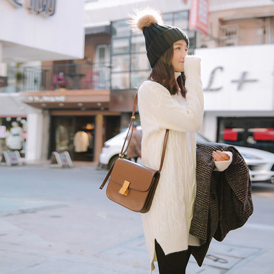 高领毛衣女秋冬中长款韩版百搭毛衣裙套头麻花加厚针织打底衫宽松