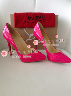  Christian Louboutin单鞋玫红色漆皮尖头浅口防水台高跟鞋婚鞋