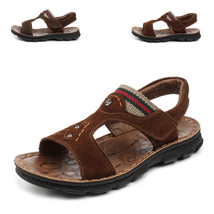  年夏季童鞋男童牛皮凉鞋儿童休闲沙滩鞋学生皮革拼接运动凉鞋