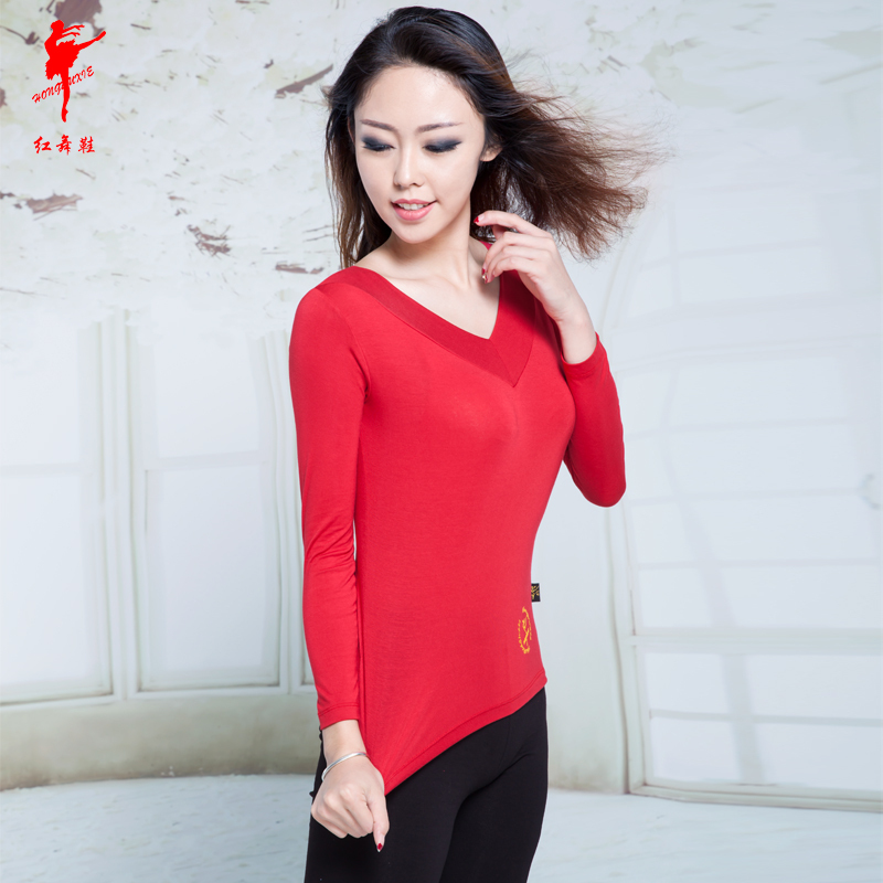 紅舞鞋長袖瑜伽健身服女 練功服成人絲光棉雙V上衣 舞蹈服3501在類目 運動/瑜伽/健身/球迷用品, 舞蹈/健美操/體操, 健美操, 健美操上裝中 - 來自Buy2taobao.com提供專業的淘寶代購服務