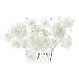  千色新娘缎带珍珠花朵发插梳 韩式水钻短发结婚头饰品 婚纱发饰花