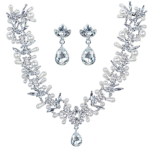  [千色新娘]珍珠水钻额饰 韩式结婚皇冠头饰+耳环套装 婚纱发饰品