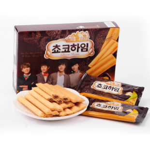  韩国进口食品零食Crown可拉奥宝瑞淇 巧克力榛子蛋卷饼干大盒142g