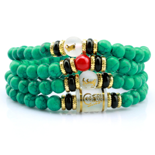  开光绿松石六度六合寅亥持戒佛手链108颗佛珠蛇年属虎猪者吉祥物