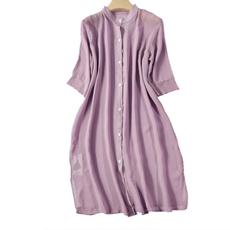 2019 Real silk Lavender Elbow sleeve jacket shirt Women's wear mulberry silk perspective coat fashion Korean Edition Smockin the Women's clothing/Boutique , Windbreaker category - from Buy2taobao.com to provide professional Taobao agent buy service