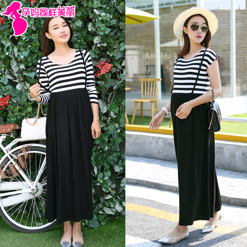 summer maternity dress Dress black and white stripe straps Pregnancy Mosaic Dress Korean Edition Mothers longuettein the Maternity/Maternal supplies/Nutrition , Maternity , Dress category - from Buy2taobao.com to provide professional Taobao agent buy service