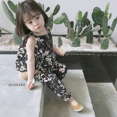 柒号童仓2018初夏新款吊带上衣加裤子韩版女童棉套装潮