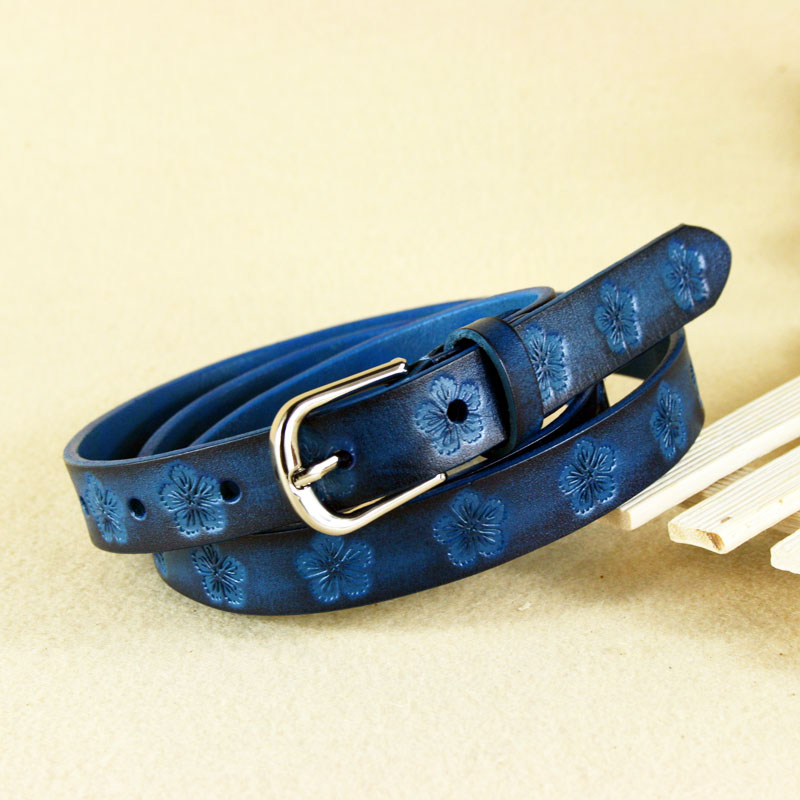 Unique Retro cowboy blue Belt head cowhide lady Slim belt fashion Carved genuine leather Beltin the Accessories/Leather belt/Hat/Muffler , Belt/Leather belt/Yaolian category - from Buy2taobao.com to provide professional Taobao agent buy service