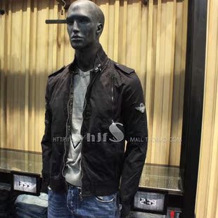  JackJones/杰克琼斯正品新款男装-纯色肩章立领休闲棉服（黑）