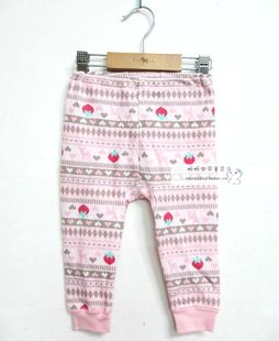  日单女童粉色草莓空气棉长裤 儿童保暖大PP棉裤子 70-90