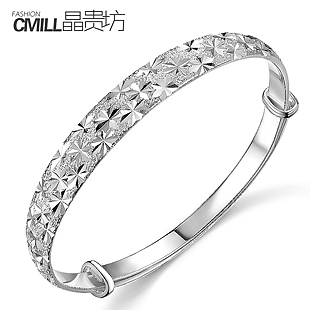  晶贵坊 银手镯 999纯银女 手镯 纯银 千足银手镯 银镯子