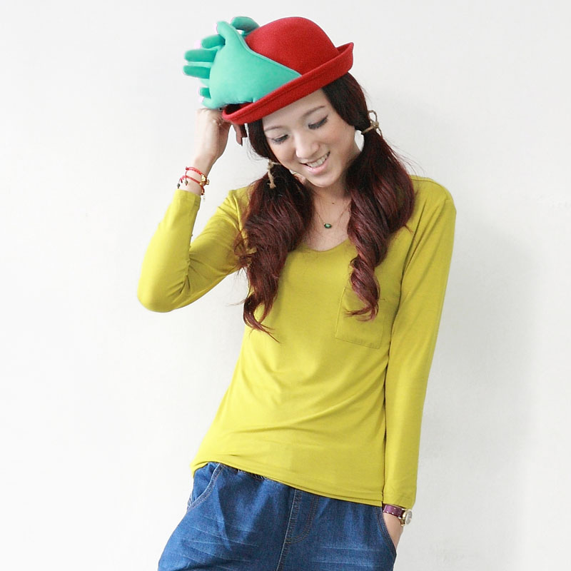 宽松小口袋圆领t恤...