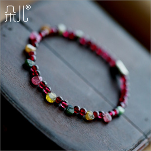  朵儿出品 天然碧玺手链 石榴石搭配 枚红色 可爱 甜美